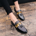 Men Party Flats Black Golden Formal Patchwork Tassel Leather Casuals Shoe Handmade Wedding Men Loafers Moccasins Dress Shoes BunnyGarden.