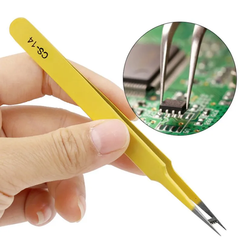 1 Piece Curved Anti-Static Tweezers - Stainless Steel Electronics Tool For Repair, Craft, DIY