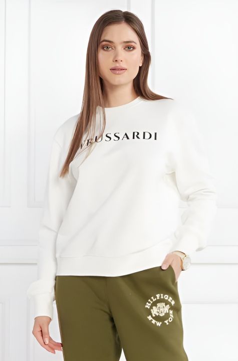 Trussardi White crew-neck sweatshirt in regular cotton with contrasting logo