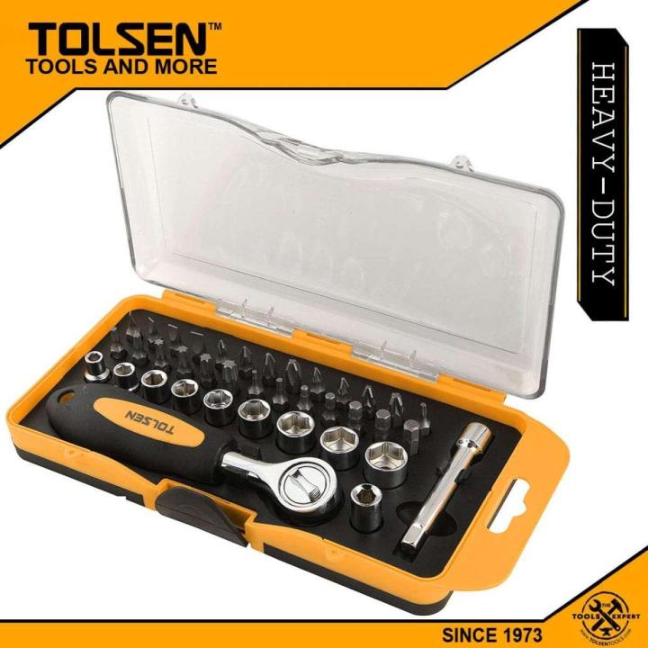 TOLSEN 38pcs Bit & Ratchet Socket Set (1/4" Drive) TPR Handle 20035