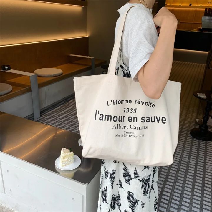Women%20Canvas%20Shoulder%20Bag%20Albert%20Camus%20L'homme%20r%C3%A9volt%C3%A9%20Shopping%20Bag%20Eco%20Cotton%20Shopper%20Purse%20Cloth%20Fabric%20Handbag%20Tote%20For%20Girls%20-%20Image%202