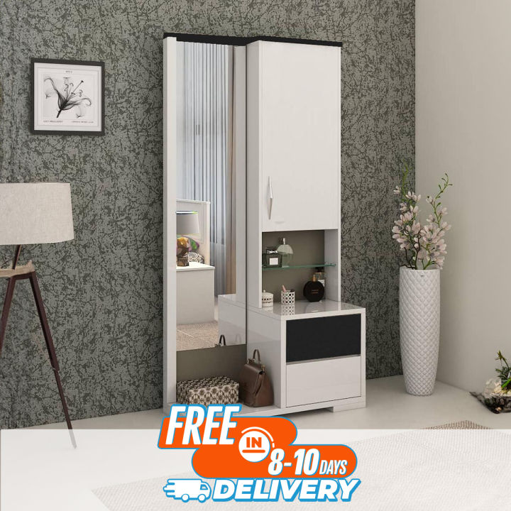 RK White Dressing Table With Shelves and Drawers