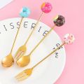 Cute Stainless Steel Spoon Fork Version Rainbow Lollipop Donut Macaron Dessert Spoons Cake Fruit Forks Tableware Kitchen Supply.