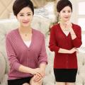 Middle-Aged and Elderly Women's Clothing Spring, Autumn and Summer Wear Mother's Clothing Thin Mesh Shirt Hollow outVCollar Sweater Blouse Sweater Coat Cardigan. 