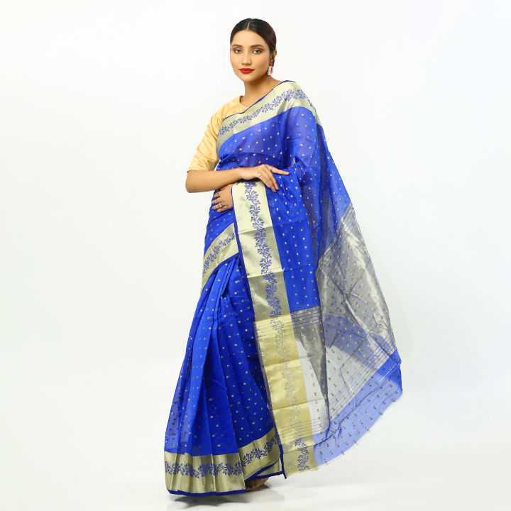 Deep - Blue Color Comfortable Semi Katan Saree for Women Without Blouse Piece - Home Office Partywear - Suitable for Every Occasion