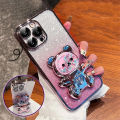 New Phone cases iPhone 15 14 Pro Max 15 14 Plus 13 Pro 12 Pro Max 11 Pro Max Xr Xs Max 7 8 6s Plus SE Penutup belakang Gradien 3D Folding Bear Stand Holde Mewah Slim Plating Glitter Girls Casing ponsel Soft Transparan Silicone Protection. 