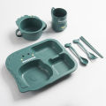 RHS Online 6PCS Baby Eco-friendly Dinnerware Cute Dinosaur Cutlery Plate Bowl Cup Fork Spoon Children Feeding Tableware Set. 