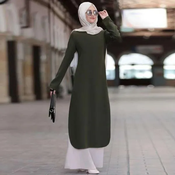 Muslim%20Traditional%20modest%20clothing%20tunic%20Top%20Trousers%20two-pieces%20Set%20Solid%20color%20Modest%20Muslim%20Women%20Suit%20set%20-%20Image%202