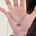Korean Fashion Purple Crystal Heart Pendant Necklace For Women Black Crystal Egirl Cool Clavicle Chain Y2k Aesthetic Jewery Part. 