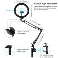 PULUZ 10.2 inch 26cm Ring Curved Light + Desktop Arm Stand USB 3 Modes Dimmable Dual Color Temperature LED Vlogging Selfie Photography Video Lights with Phone Clamp(Black). 
