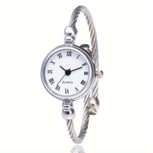 （NEW）Women's Watch Casual Round Pointer Quartz Bracelet Watch Cute Vintage Analog Cuff Bangle Watch