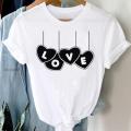 Tee Women Top Clothes Love Heart Valentine's Day Lady Casual Short Sleeve Fashion Summer Tshirt Regular Female Graphic T-Shirt.