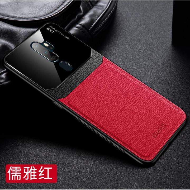 Case for Oppo A9 2020 leather mirror tempered glass shockproof phone back cover