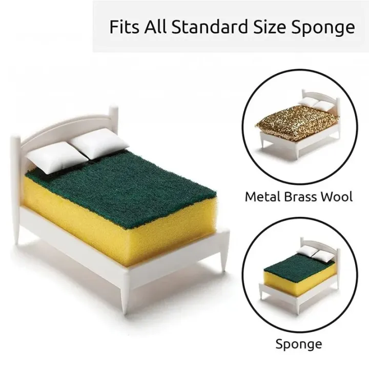 【NEW】 Clean Dreams Kitchen Sponge Holder Cleaning Brush Sponges Dishwashing Sponge Clean Dreams Bed Shaped Holder