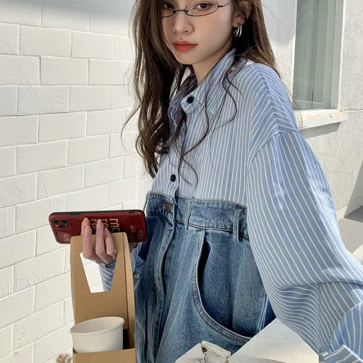 Shirt%20Stitching%20Denim%20Jumpsuit%20Women's%20High%20Waist%20Loose%20Drooping%20Mop%20Trousers%20Niche%20Fried%20Street%20Wide%20Leg%20Straight%20Pants%20-%20Image%204