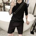 Korean Fashion Summer Clothes 2 Piece Set Mens Outfits Solid Color Slim Fit Streetwear Tracksuit Casual Clothes For Men Shorts.