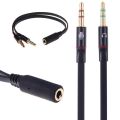 Headphone Earphone 2 Male to 1 Female 3.5mm Mic Audio Y Splitter Cable for PC Laptop. 