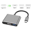 4K 1080P Type C To HDMI-compatible/ Usb 3.0/ Type C 3 in 1 Cable Converter Thunderbolt 3 Switch to HDMI-compatible Adapter Cable.