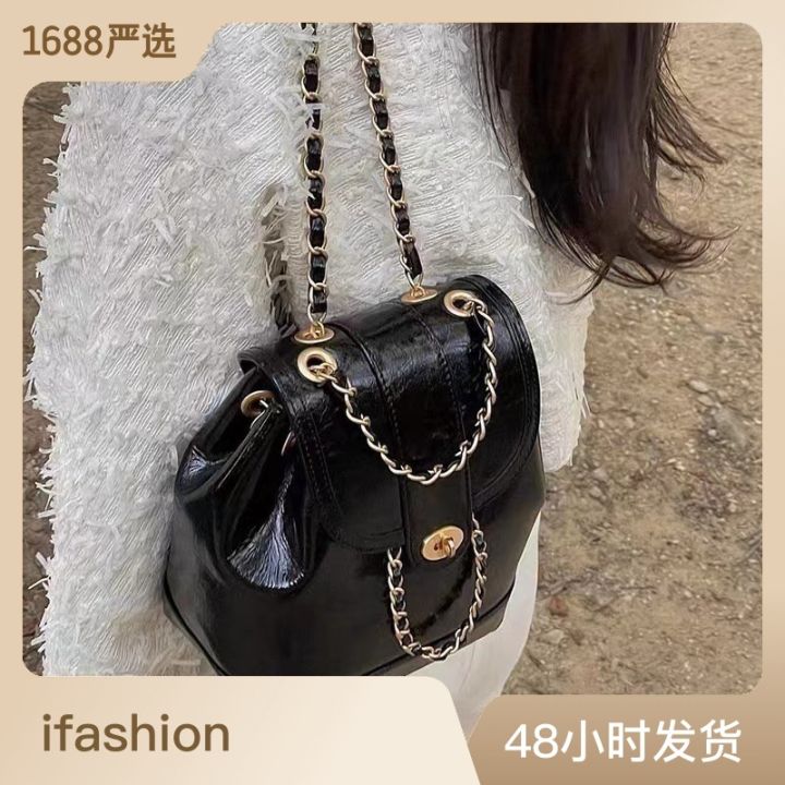 Korean Niche Autumn and Winter Mini Chanel Style Chain Backpack for WomeninsBlogger Student Oil Wax Leather Shoulder Bag