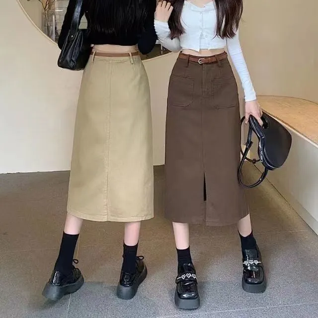 Hong%20Kong%20Style%20Retro%20Workwear%20Skirt%20Women's%20Fall%20Mid-Length%20Straight%20Split%20One-Step%20Skirt%20Khaki%20High%20Waist%20Denim%20Skirt%20-%20Image%206