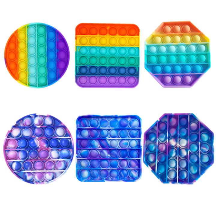 【Broad Sunlight shop】Push Bubble Fidget Toy It Rainbow/tie Dye Color Fidget Popit Toy Bubble Reliever Autism Adult Kids