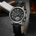 Authentic Western Union Tourbillon Watch Mens Automatic mechanical watch hollow multifunctional waterproof stainless steel watch (Blue). 
