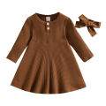 【Universal Car Parts Store】(New) toddler Baby Girls knitted dress ruffles solid color long sleeve dress autumn winter round neck dress. 