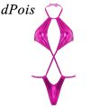 Womens One-piece Bikini Swimwear Mini Micro Swimsuit Shiny Metallic Halter Trikini Thong Teddy Bodysuit One Piece. 