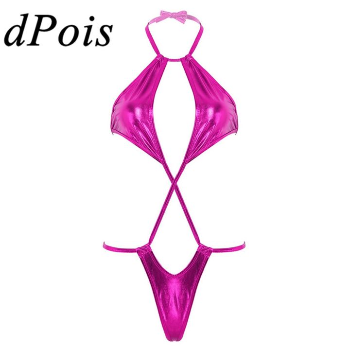 Womens One-piece Bikini Swimwear Mini Micro Swimsuit Shiny