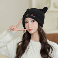 Cute Cat Embroidered Knitted Hat Outdoor Warm Ear Protection Cat Ears Wool Cap Over Head Cold Cap Street Beanies Cap Penny Cap.