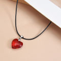 Fashion Simple Red Love Cowhide Rope Necklace French Light Luxury Retro Heart Necklace Women's Personality Jewelry. 