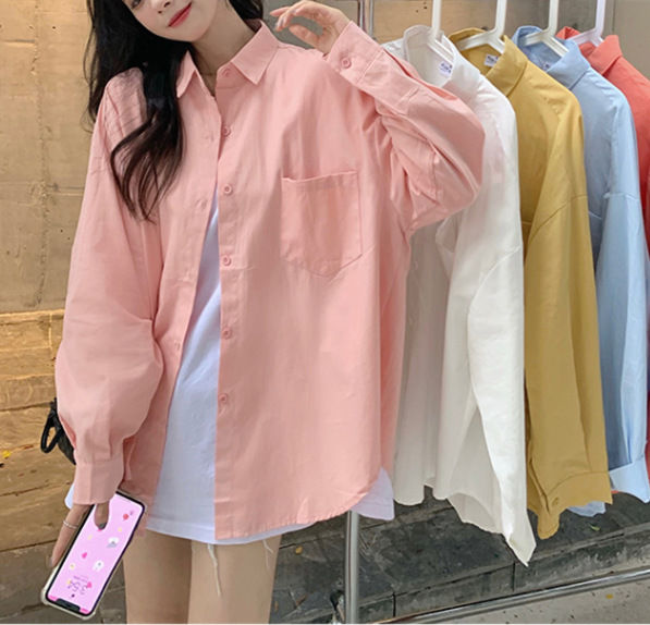 Pink Shirt Women's Spring and Summer 2022 New Lazy Wind Loose Long Sleeve Top Small Shirt Sun Protection Coat