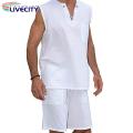 Sleeveless Tee Shirt Stylish Men's V-neck Le-up Ta Tops Sleeveless Solid Color Shirt with Patch cket Trendy Stwear. 