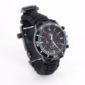 OIMG Mens Survival Watch Outdoor Tactical Watch With Paracord Compass Thermometer Fire Starter Whistle Scraper. 