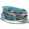 ZG Multilayer Brown Leather Bracelet For Women Fashion Creative Bohemian Hand Woven Magnetic Clasp Bracelet.