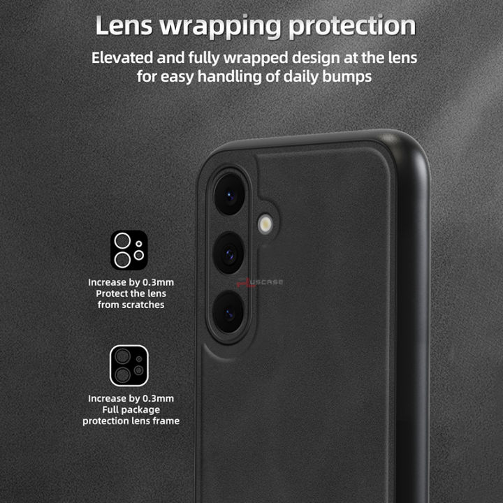 PlusCase%20for%20Samsung%20Galaxy%20S24%20FE%205G%20Matte%20PU%20Leather%20Sheepskin%20Soft%20Frame%20All-Inclusive%20Lens%20Protector%20Phone%20Cover%20-%20Image%203