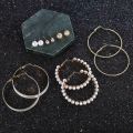 Trendy Korean Earrings 6 Pairs = 12 Pcs Pearl Stud Big Hoop Earrings Set for Girls Simple Stylish - Earrings Set for Women New Collection - Ear Ring for Girls Simple Stylish. 
