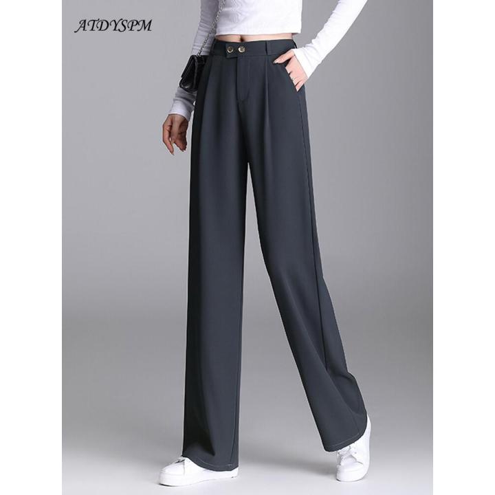 High Elastic Waist Wide Leg Pants Women Loose Draped Straight