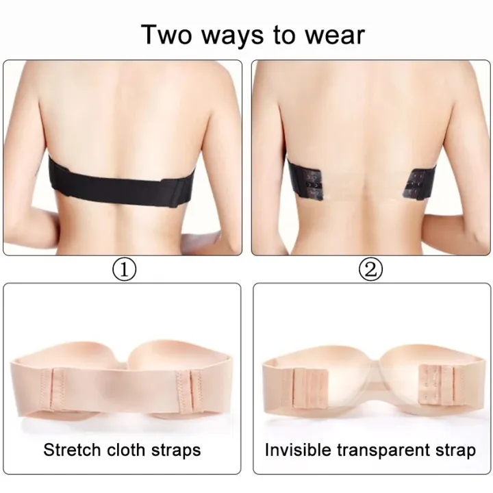 Womens%20Strapless%20Bra%20Tube%20Top%20Bra%20Push%20Up%20Beige/Black%20Brassiere%20Invisible%20Balconette%20Bra%20Seamless%20Underwear%20Wedding%20Dress%20-%20Image%202