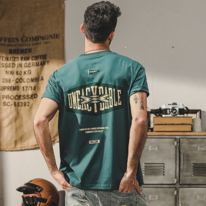 Jereno American Fashion Green Short SleeveTT-shirt Men's