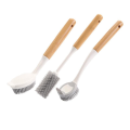 Dish Brush Dish Scrubber Pan Brush Non Stick Dish Pan Brush with Bamboo Handle, Dishwashing and Cleaning Double Head Pan Brush and Cup Brush.