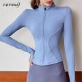 Autumn Sport Jacket Women Long Sleeve With Thumb Hole Yoga Shirt Zipper Design Fitness Sports Top Coat Workout Running Gym Wear. 