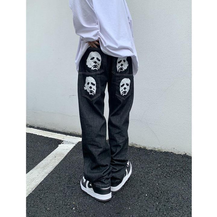 Spoof Portrait Print Denim Pants Mens High Street Funny Loose Straight-leg Pants Streetwear Casual Jeans y2k Trousers Men