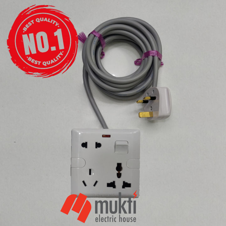 Homemade%20MultiPlug%20Custom%20Made%20Super%20Star%206%20Pin%20One%20Gang%20Point%20Extension%20Socket%20with%20Switch%20BRB%2040/76%20Two%20Core%20Wire%201Gang%204076%20Multi%20Plug%20PVC%206Pin%20Lotus%20-%20Image%202
