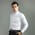 Men's Easy Care Non-iron Solid Dress Shirt Slim Fit Long Sleeve Male Business Formal Shirt Pocketless Design Stretch Shirts.
