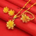 China gold plated flower degain loket necklace,earring & finger ring combo set for women.