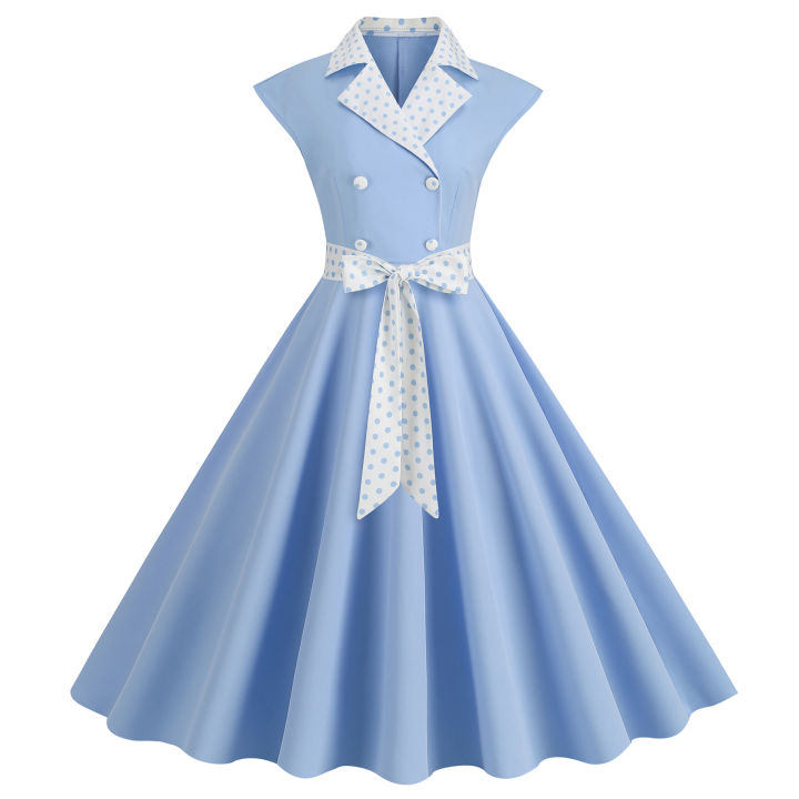 Vintage%20Office%20Lady%20Dresses%20Stand%20Collar%20Sleeveless%20Button%20Dot%20Dress%20Women%20Comfortable%20Casual%20Spring%20Summer%20Streetwear%20-%20Image%202