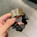 Elegant Metal Flower Hair Rope Ring Elastic Hair Tie For Women Girl Satin Solid Color Rubber Scrunchies Summer Ponytail Holder. 