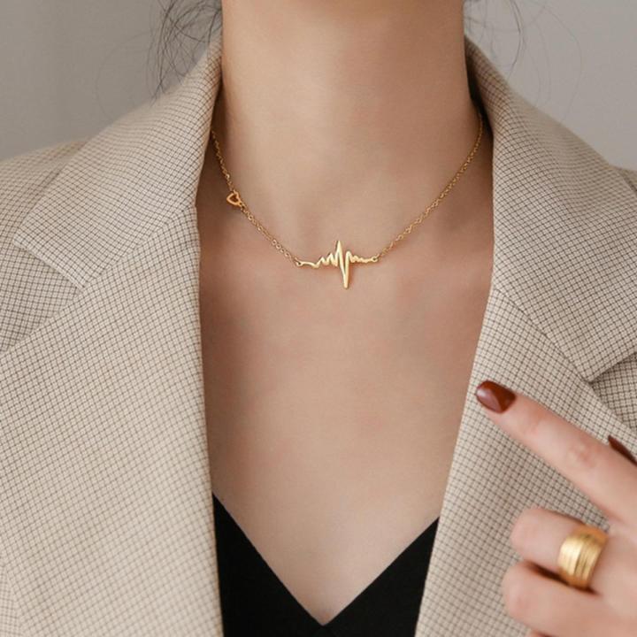 Super Design ECG Heart beat Long Chain Pendant Necklaces for women and girl