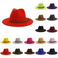【Straggle Steipos】Autumn Winter Wide Flat Brim Wool Fedora Hats With Belt European Us Fashion Jazz Formal Top Hat Chapeau Black Cap For Men Women. 